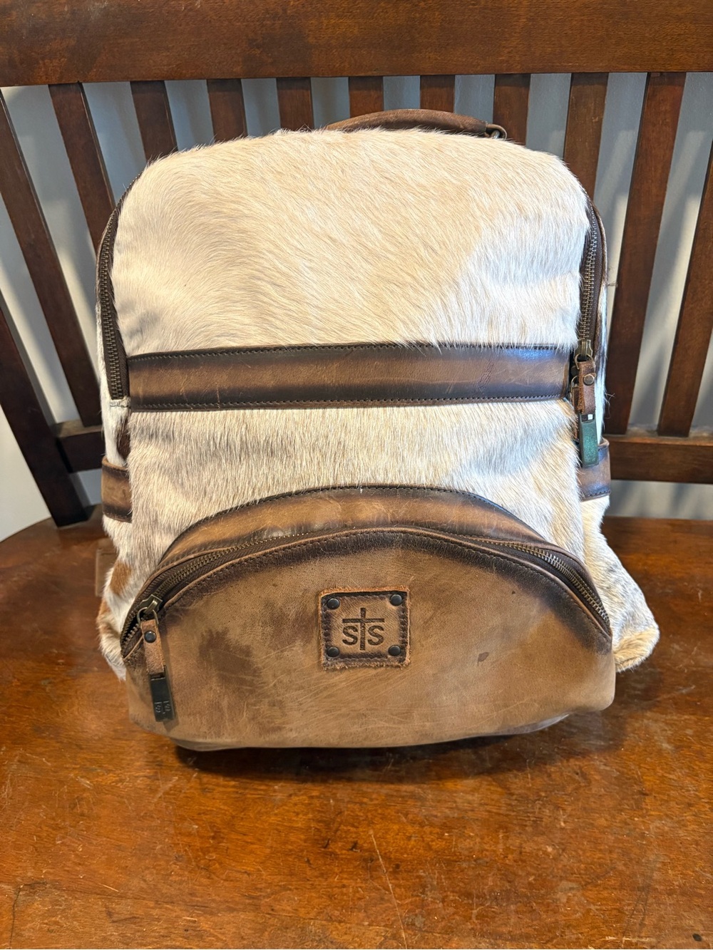 STS Ranchwear Cream Hair-On Hide & Brown Leather Backpack